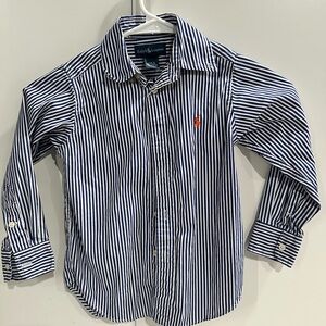Ralph Lauren Blue and White Striped Button Down Shirt
